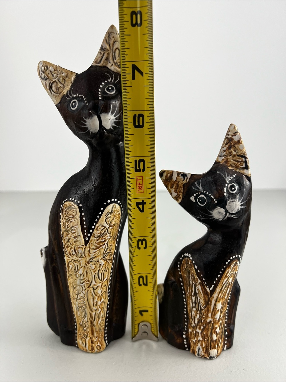 Vintage Balinese Hand-Carved Wood Cat Statues - Set of 2 - Picture 6 of 7